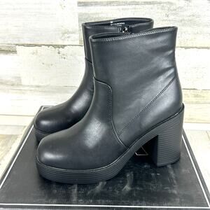 MIA McKenna Womens 6 Black Faux Leather Chelsea Ankle Boots Block Heel NEW